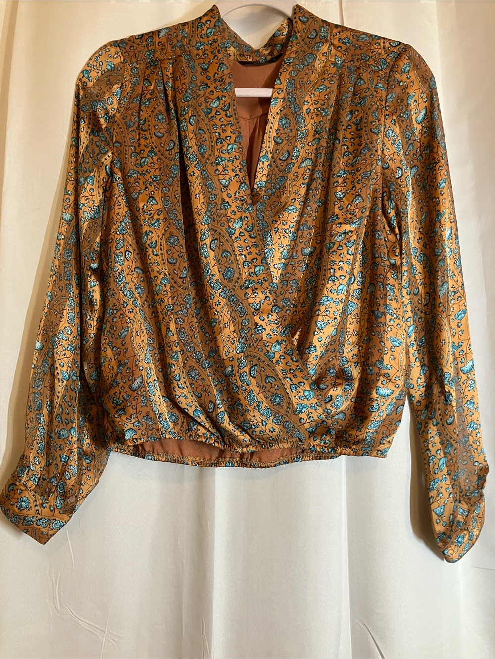 Lucky Brand Burnt Orange and Teal Paisley Wrap-Style Blouse